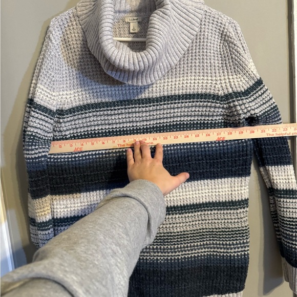 L.L. Bean Like-New Waffle Knit Cowl Neck Striped Sweater - Cotton, Merino Wool - Picture 6 of 8